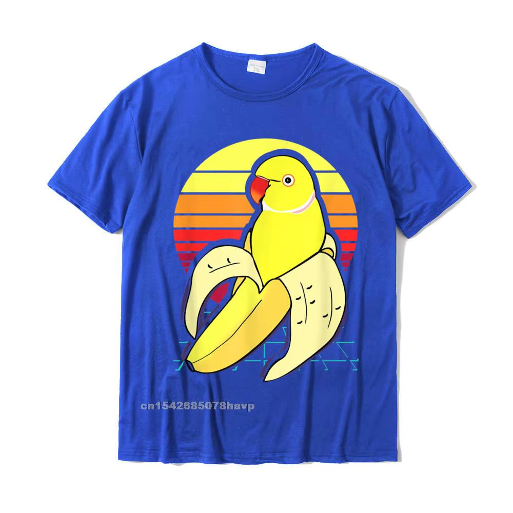 Aesthetic Vaporwave Banana Indian Ringneck Birb Parrot T-Shirt Tops Tees Graphic Unique Cotton Men'S Tshirts Unique