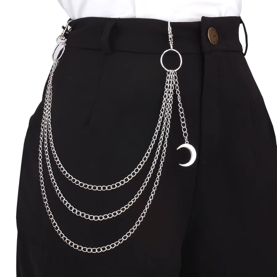 Moon Pendant Chain on the Jeans Pants Women Punk Keychains for Men Woman Harajuku Rock and Roll Accessories