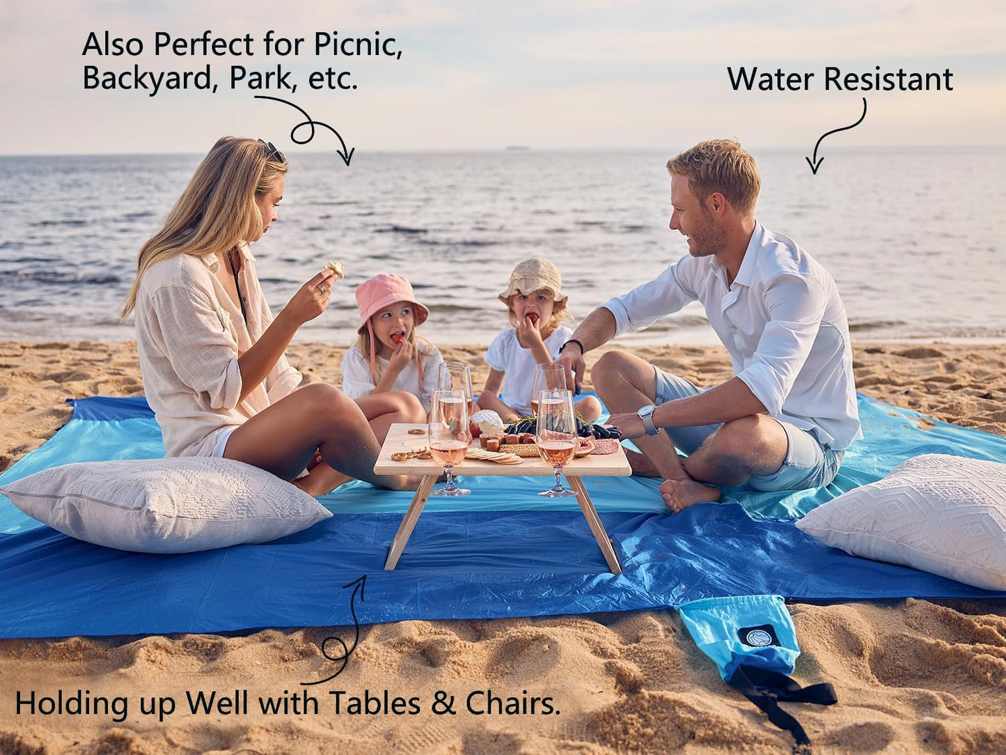 Beach Blanket - Sandproof Waterproof Extra Large Beach Mat | Oversized Sand-Free Lightweight Quick-Drying | Beach Vacation Essentials with Stakes & Corner Pockets