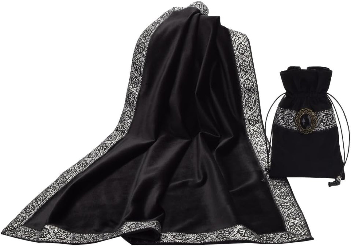 Altar Tarot Table Cloth for Reading with Pouch Black