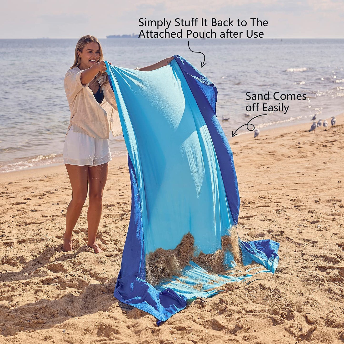 Beach Blanket - Sandproof Waterproof Extra Large Beach Mat | Oversized Sand-Free Lightweight Quick-Drying | Beach Vacation Essentials with Stakes & Corner Pockets