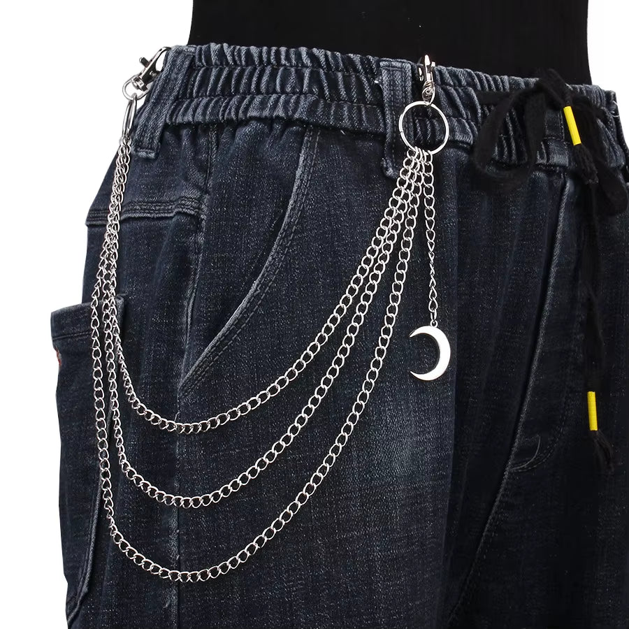 Moon Pendant Chain on the Jeans Pants Women Punk Keychains for Men Woman Harajuku Rock and Roll Accessories