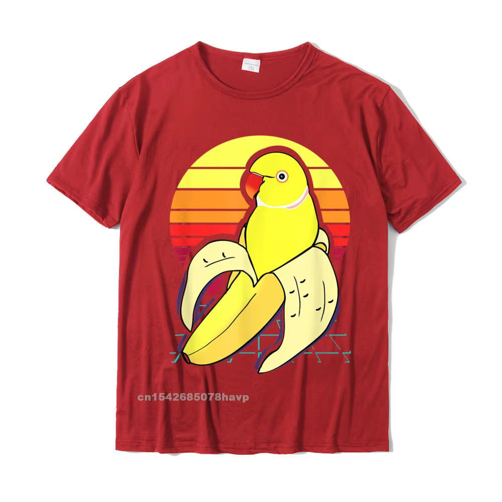Aesthetic Vaporwave Banana Indian Ringneck Birb Parrot T-Shirt Tops Tees Graphic Unique Cotton Men'S Tshirts Unique