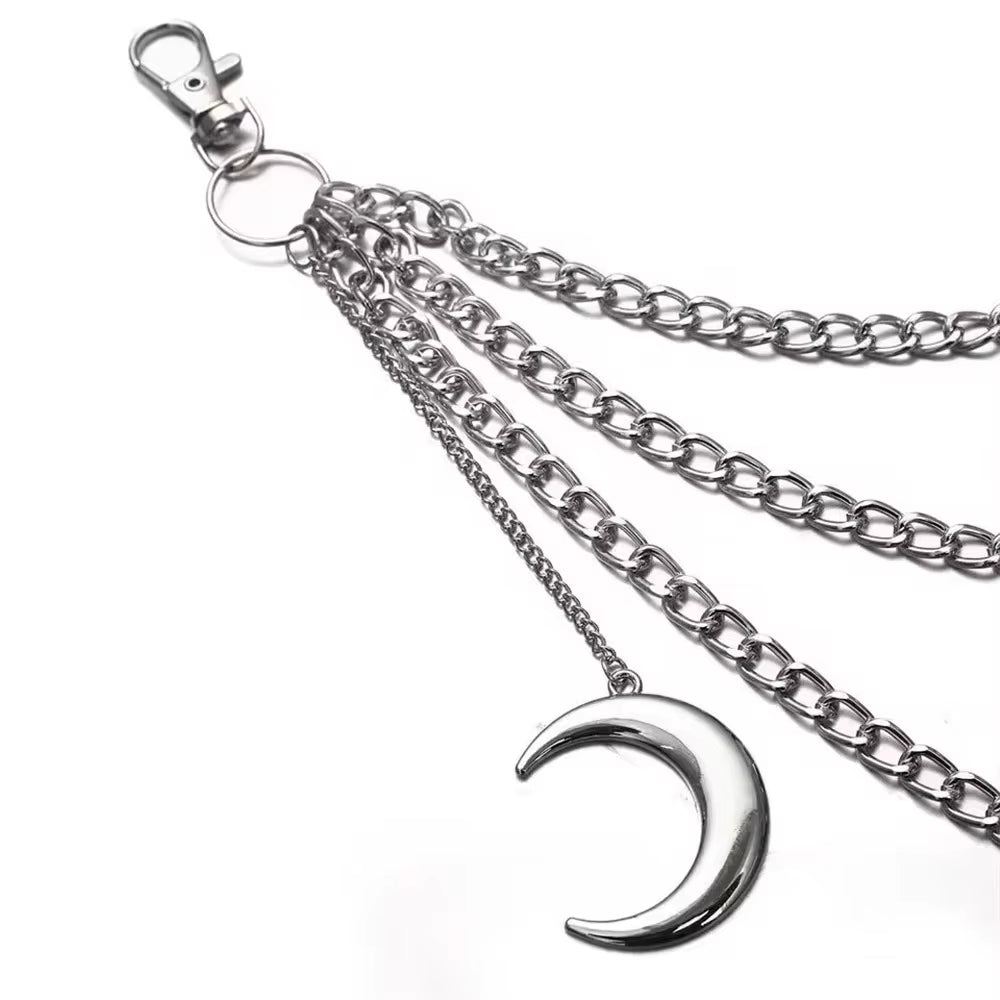 Moon Pendant Chain on the Jeans Pants Women Punk Keychains for Men Woman Harajuku Rock and Roll Accessories