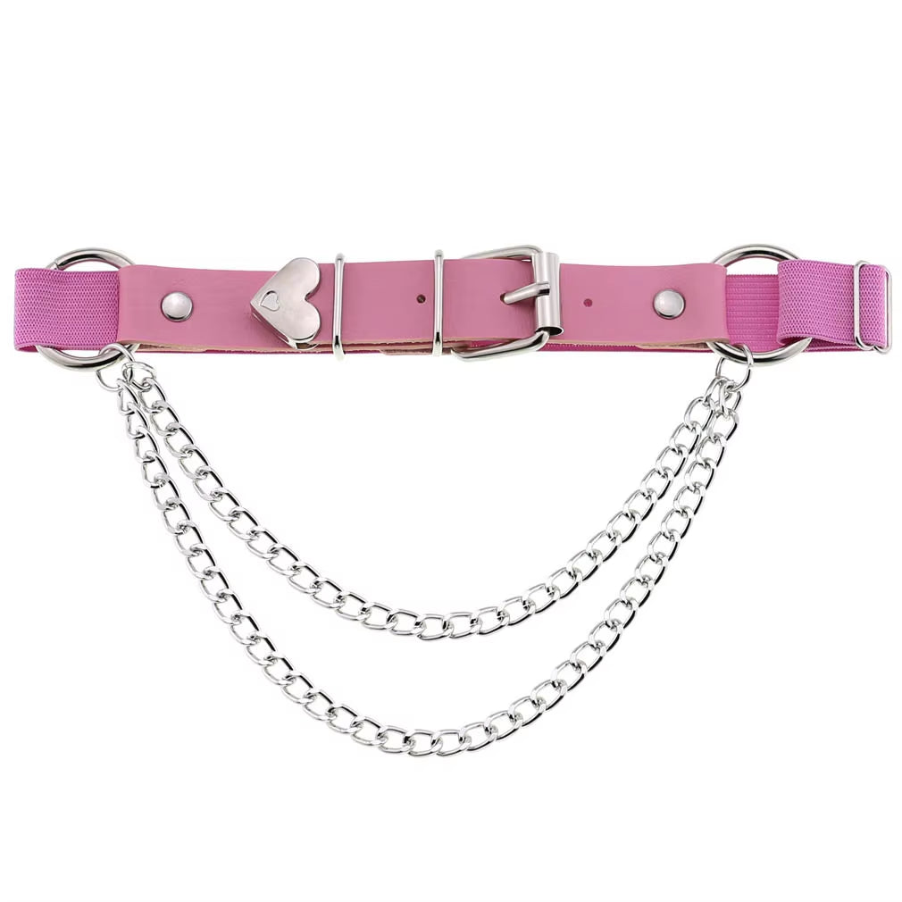 Heart Sexy PU Leather Garter Belt Women Punk Gothic Thigh Garter Leg Ring Chain Harajuku Harness Bondage Suspender Strap Garters