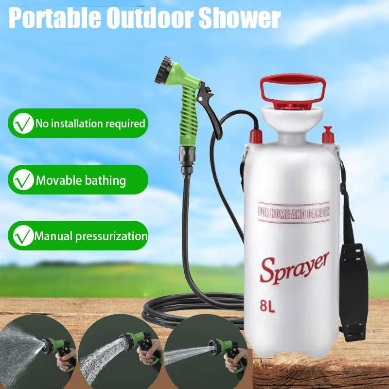 4/8L Portable Shower for Camping,Outdoor Shower with 3M Hose for Traveling Hiking,Multi-Function Sprayer for Irrigation Car Wash