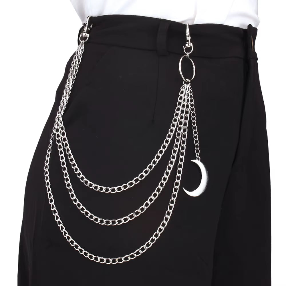 Moon Pendant Chain on the Jeans Pants Women Punk Keychains for Men Woman Harajuku Rock and Roll Accessories