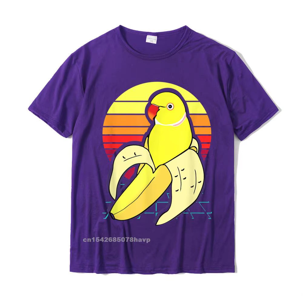 Aesthetic Vaporwave Banana Indian Ringneck Birb Parrot T-Shirt Tops Tees Graphic Unique Cotton Men'S Tshirts Unique