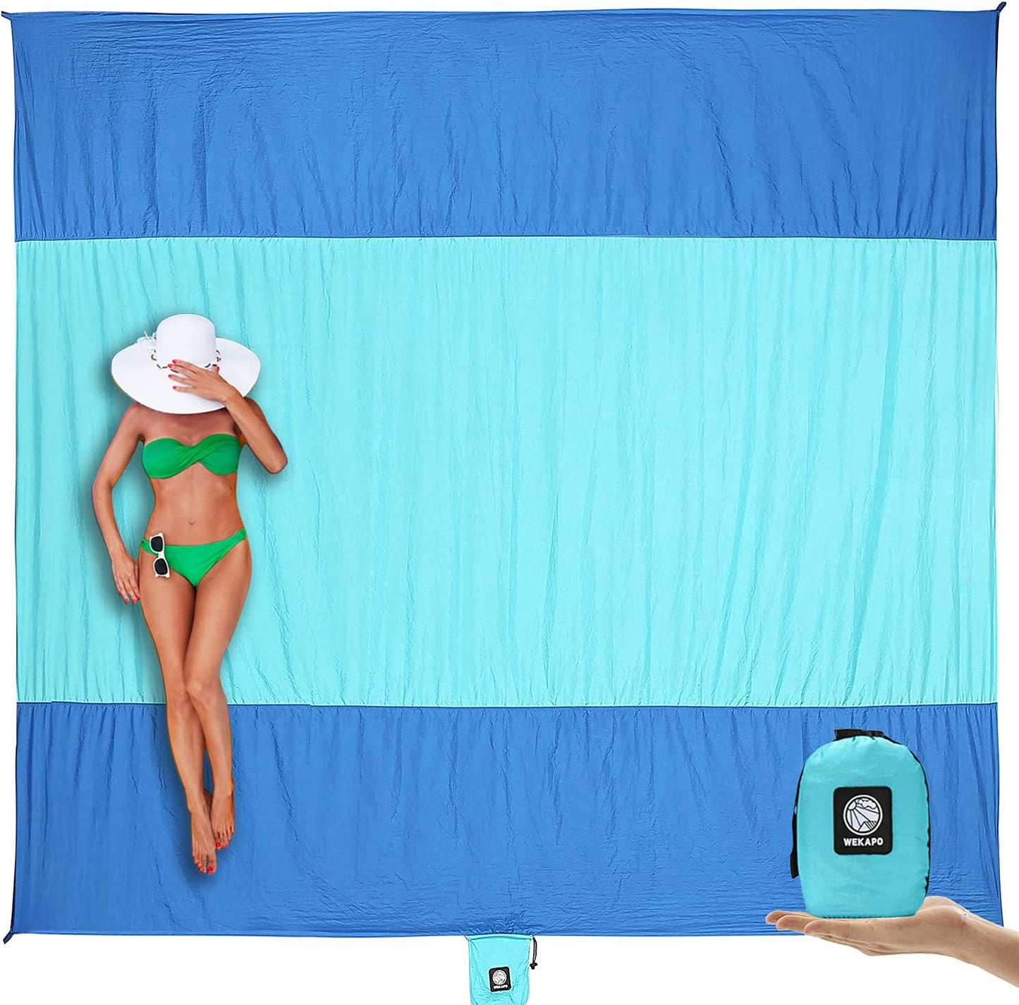Beach Blanket - Sandproof Waterproof Extra Large Beach Mat | Oversized Sand-Free Lightweight Quick-Drying | Beach Vacation Essentials with Stakes & Corner Pockets