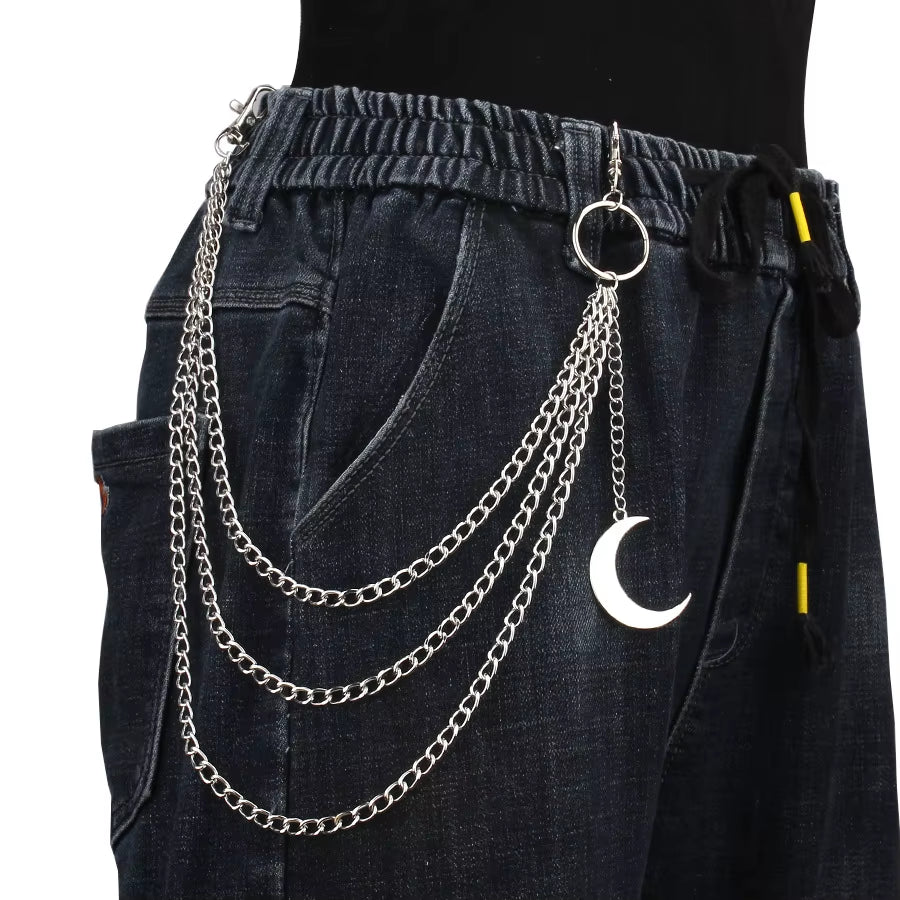 Moon Pendant Chain on the Jeans Pants Women Punk Keychains for Men Woman Harajuku Rock and Roll Accessories