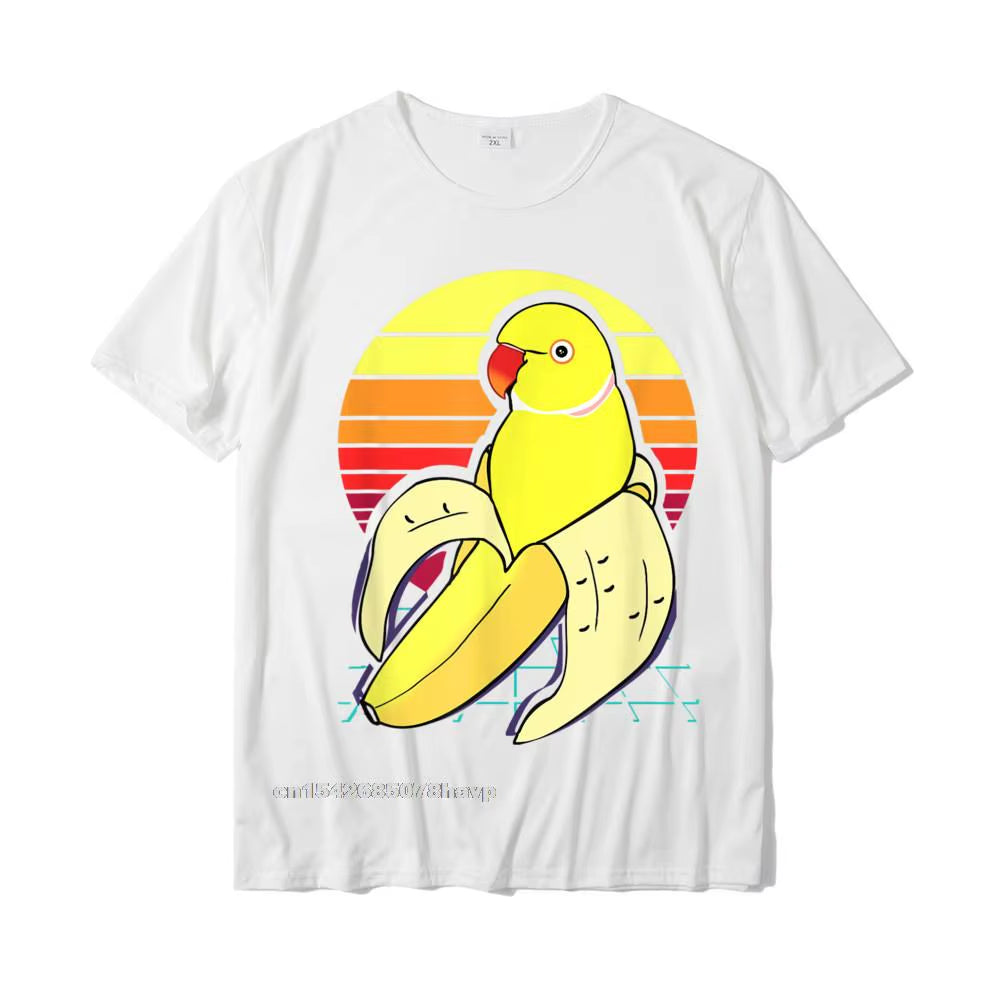 Aesthetic Vaporwave Banana Indian Ringneck Birb Parrot T-Shirt Tops Tees Graphic Unique Cotton Men'S Tshirts Unique