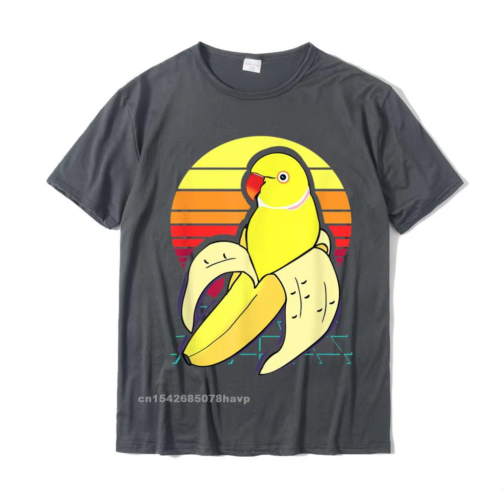 Aesthetic Vaporwave Banana Indian Ringneck Birb Parrot T-Shirt Tops Tees Graphic Unique Cotton Men'S Tshirts Unique