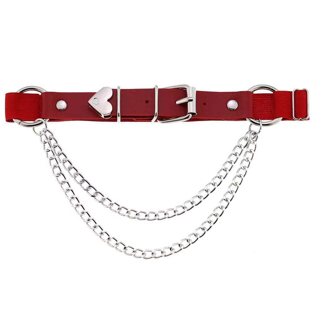 Heart Sexy PU Leather Garter Belt Women Punk Gothic Thigh Garter Leg Ring Chain Harajuku Harness Bondage Suspender Strap Garters