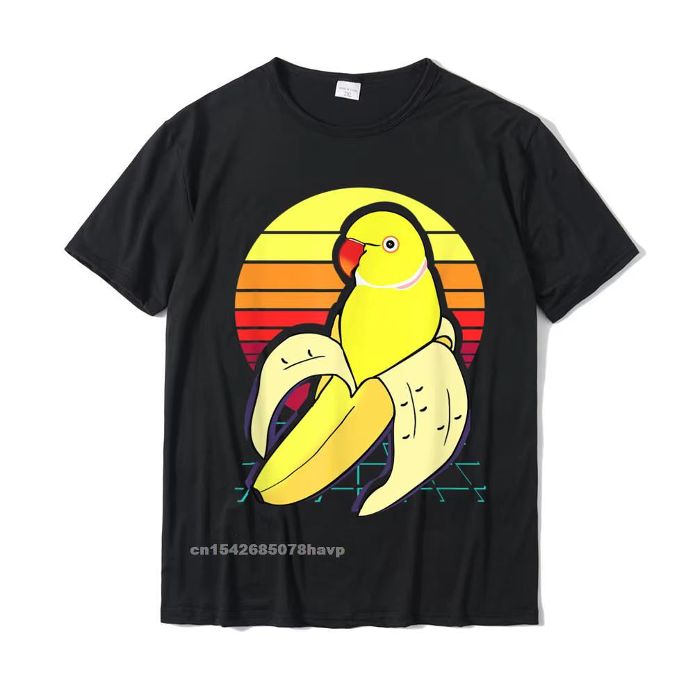 Aesthetic Vaporwave Banana Indian Ringneck Birb Parrot T-Shirt Tops Tees Graphic Unique Cotton Men'S Tshirts Unique