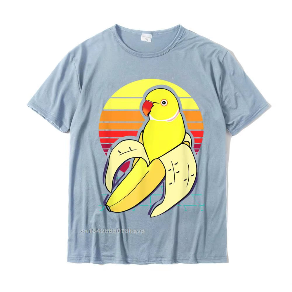 Aesthetic Vaporwave Banana Indian Ringneck Birb Parrot T-Shirt Tops Tees Graphic Unique Cotton Men'S Tshirts Unique