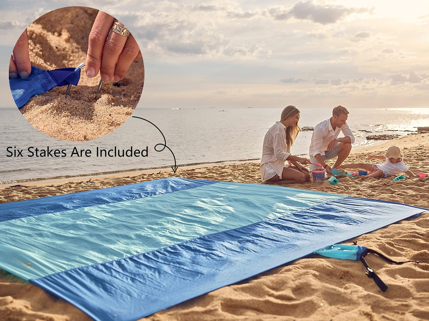 Beach Blanket - Sandproof Waterproof Extra Large Beach Mat | Oversized Sand-Free Lightweight Quick-Drying | Beach Vacation Essentials with Stakes & Corner Pockets