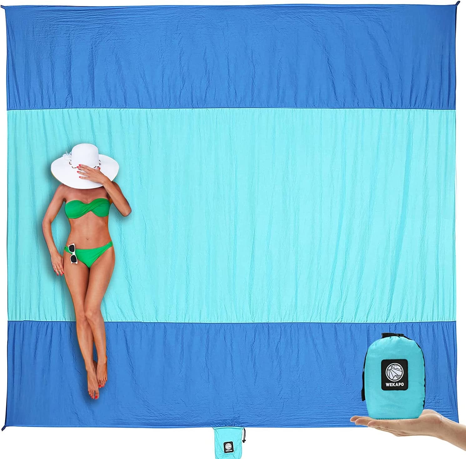 Beach Blanket - Sandproof Waterproof Extra Large Beach Mat | Oversized Sand-Free Lightweight Quick-Drying | Beach Vacation Essentials with Stakes & Corner Pockets