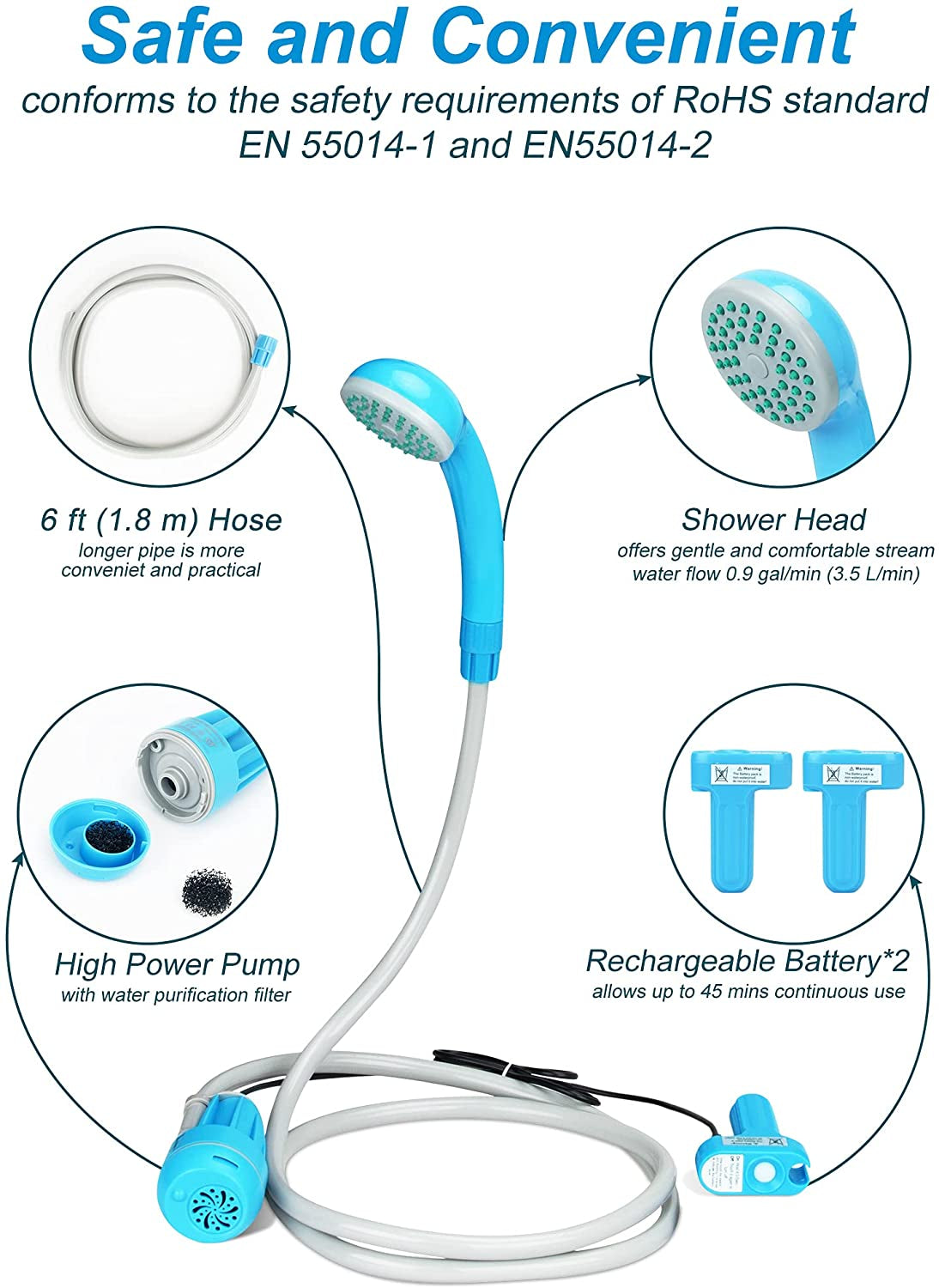 Portable Shower Camping Shower Outdoor Camp Shower Pump, Electric Rechargeable Portable Camping Shower, Powered by Rechargeable Battery