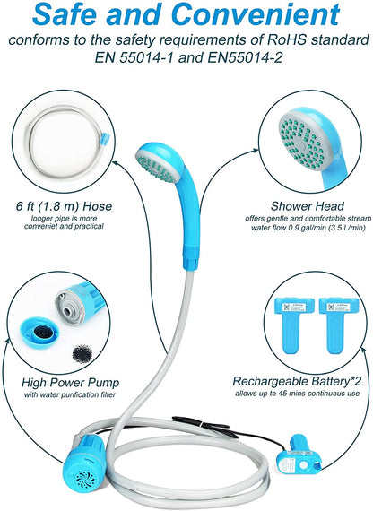 Portable Shower Camping Shower Outdoor Camp Shower Pump, Electric Rechargeable Portable Camping Shower, Powered by Rechargeable Battery